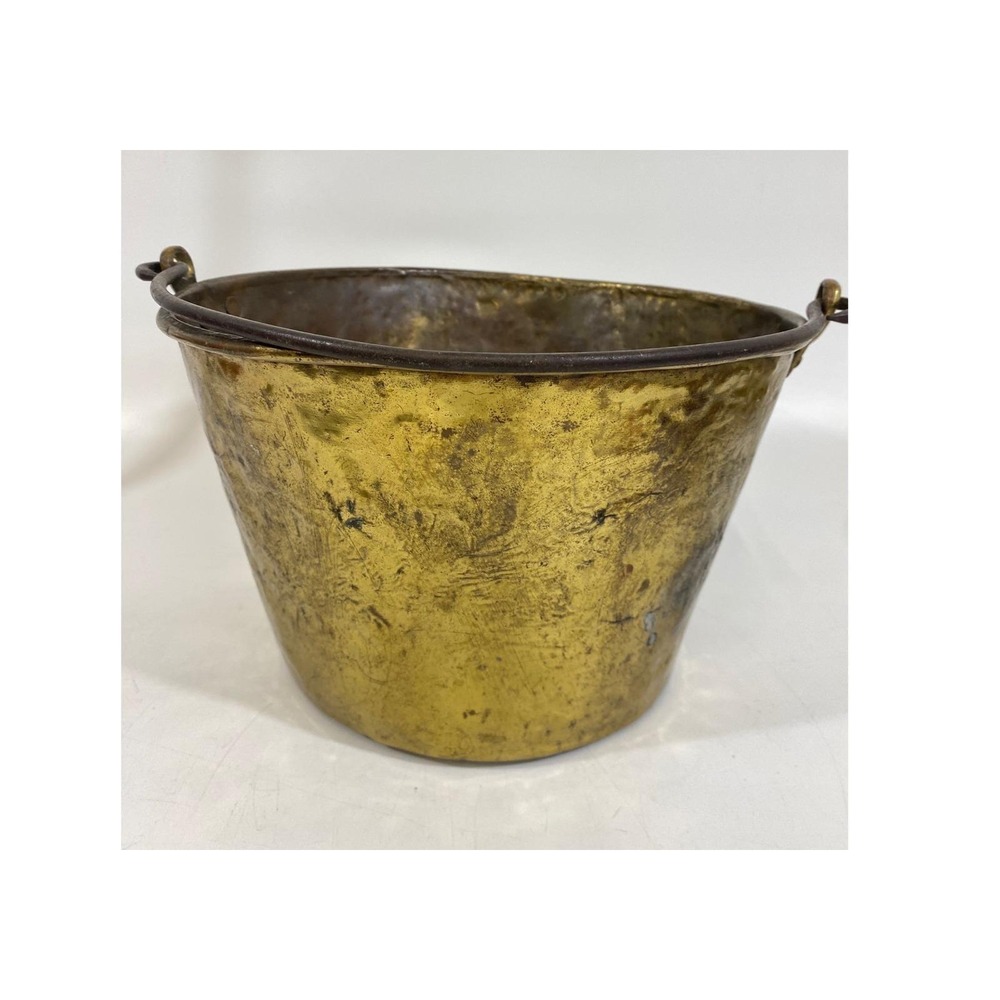 Antique OLD HW Hayden Brass Bucket Patent Spun Brass Pail Iron Handle 1865